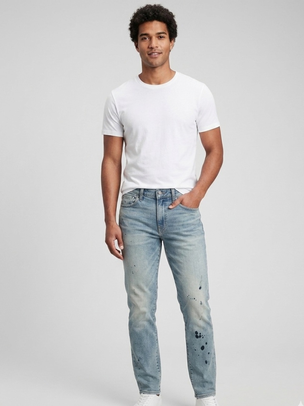 American Eagle Outfitters Slim Straight Light Blue Jeans with Paint Details